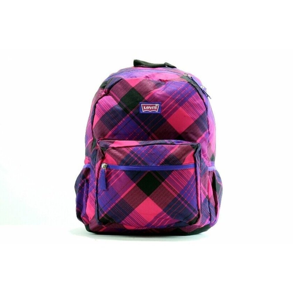 Levi's Pink Purple and Blackd Plaid Multiplex Backpack Tote Bag